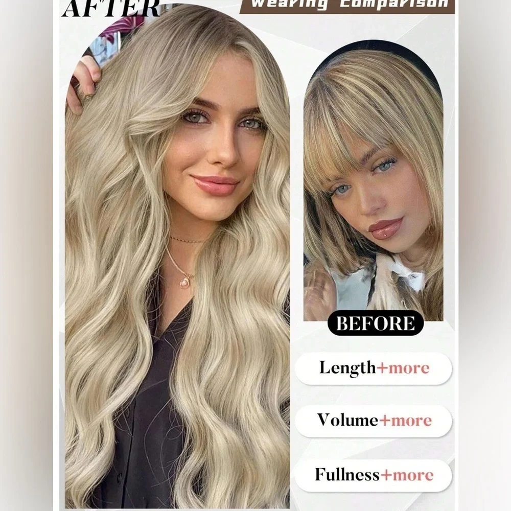 Human hair blend #613 Light blonde Clip in Hair Extensions for Women